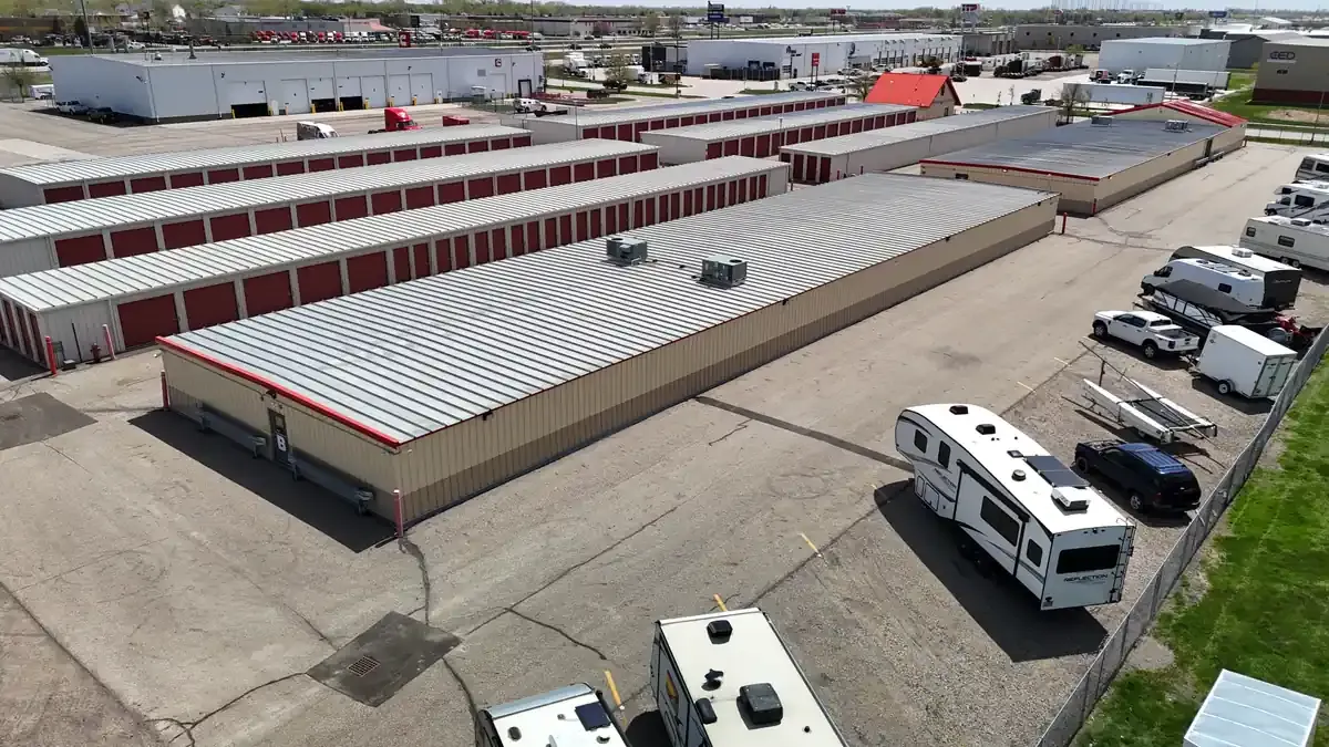 Aerial view of facility with drive up units